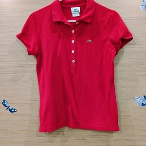 Lacoste Womens Red Short-Sleeve Polo Large